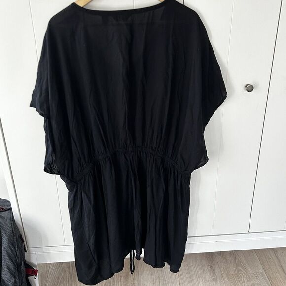 Lands End Top Size XL Cover Up Black V-Neck Tie Waist Modal Coastal Beach Pool - Picture 8 of 8